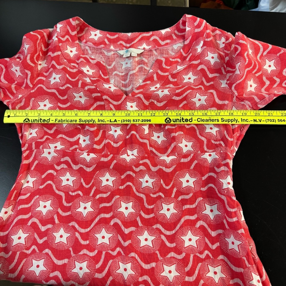 Boden Linen Dress Size 6 Long red Stars Print 100% Linen Washable 4th of July - Picture 10 of 11